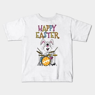 Drummer Easter Bunny Playing Drums Kids T-Shirt